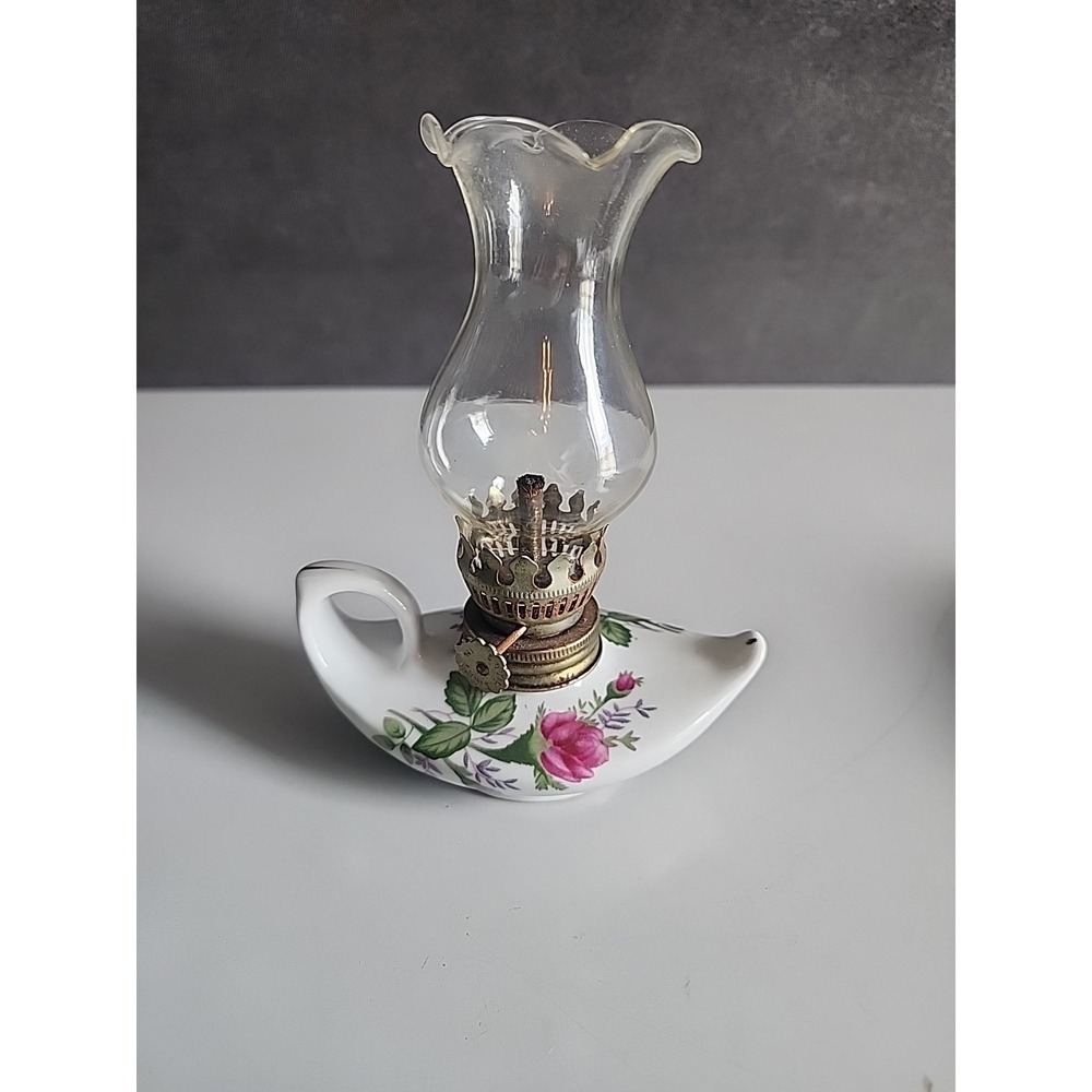 Vintage Mini Ceramic Porcelain Oil Kerosene Floral Genie Aladdin Lamp Unused